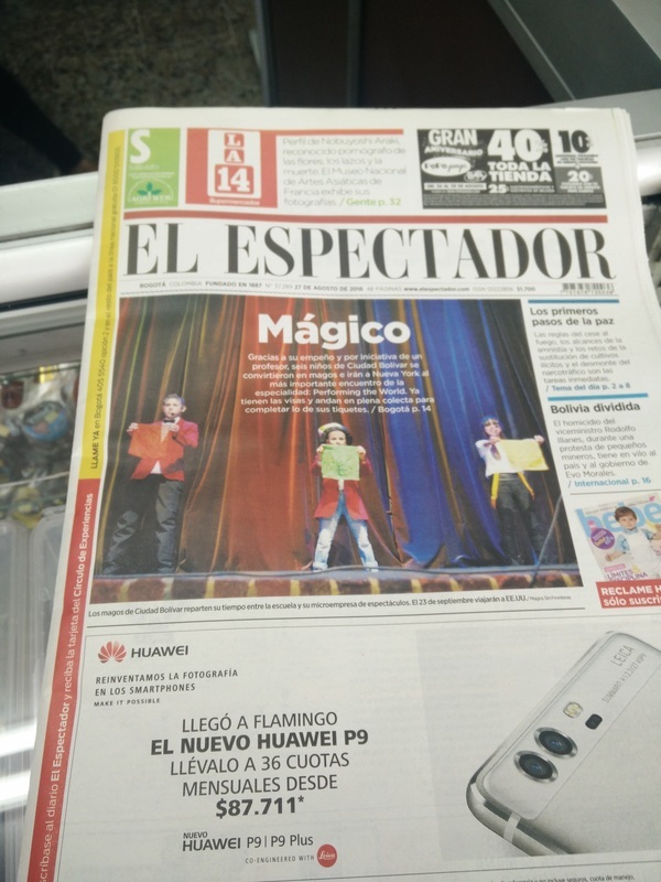 Portada impresa de El Espectador del 27 de agosto de 2016 con Magos Sin Fronteras